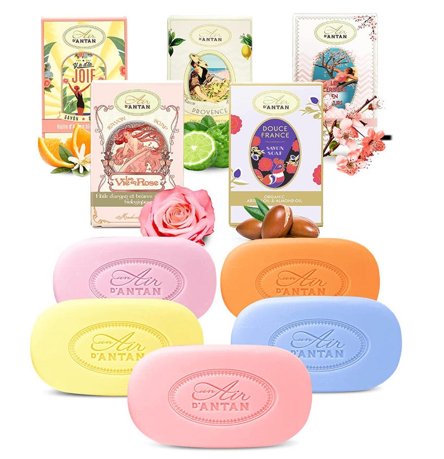 Organic Oils Soap Bar Collection - 5 Scents: Verbena, Rose, Floral, Almond, Cherry Blossom